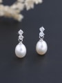 thumb Fashion Water Drop Freshwater Pearl Cubic Zirconias 925 Silver Stud Earrrings 0