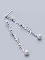 thumb 925 Sterling Silver With Platinum Plated Simplistic Chain Threader Earrings 3