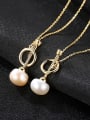 thumb Pure silver 8-8.5mm natural freshwater pearl gold necklace 0