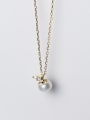 thumb Exquisite Gold Plated Leaf Shaped Artificial Pearl Silver Necklace 0