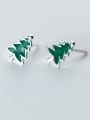 thumb 925 Sterling Silver With Platinum Plated Cute Christmas Tree Stud Earrings 1