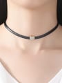 thumb Copper inlaid zircon simple leather rope Necklace 2