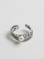 thumb Personalized Freshwater Pearl Two-band Silver Opening Ring 2