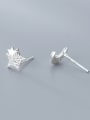 thumb 925 Sterling Silver With Platinum Plated Simplistic Stars moon asymmetry Stud Earrings 1