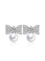 thumb Elegant Shiny Zirconias Bowknot Imitation Pearl Stud Earrings 0
