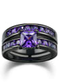 thumb Purple Square Shaped Black Gun Plated Zircon Ring Set 1