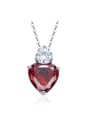 thumb Simple Red Heart Cubic Zircon 925 Silver Necklace 0