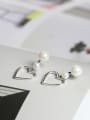 thumb Fashion Hollow Heart-shaped White Imitation Pearls 925 Silver Stud Earrings 2