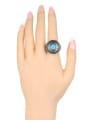 thumb Ethnic style Blue Resin Antique Silver Plated Alloy Ring 1