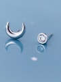 thumb 925 Sterling Silver With Platinum Plated Cute  Asymmetry star  moon Stud Earrings 2