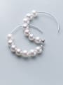 thumb 925 Sterling Silver With Artificial Pearl Trendy Charm Hoop Earrings 0