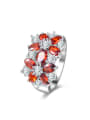 thumb Elegant Red Flower Shaped White Gold Plated Alloy Ring 0