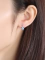 thumb Sterling silver micro-inlaid zircon blue square synthetic topaz earring 1