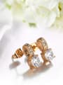 thumb All-match Rose Gold Plated Zircon Stud Earrings 2