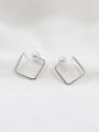 thumb Simple Artificial Pearl Hollow Opening Square Silver Stud Earrings 2