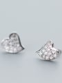 thumb Fresh Heart Shaped Shimmering Zircon 925 Silver Stud Earrings 1