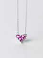 thumb Elegant Pink Heart Shaped Rhinestones S925 Silver Necklace 0