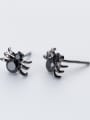thumb Personality Spider Shaped Black Zircon Silver Stud Earrings 0