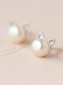 thumb Lovely Cat Shaped S925 Silver Artificial Pearl Stud Earrings 0