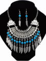 thumb Exaggerated Retro style Turquoise stones Leaves Alloy Two Pieces Jewelry Set 0