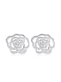 thumb Camellia Flower Wire Drawing Stud Earrings 0