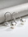 thumb Elegant 925 Silver White Artificial Pearl Shiny Rhinestones-flower Earrings 3