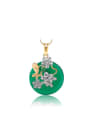 thumb Copper Alloy Multi-gold Plated Retro style Flower Round Jade Necklace 0