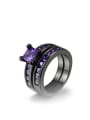 thumb Purple Square Shaped Black Gun Plated Zircon Ring Set 0