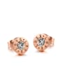 thumb Fashion Tiny Rose Gold Plated Zircon Round Stud Earrings 0