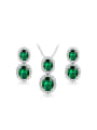 thumb Green Oval Shaped AAA Zircon Two Pieces Jewelry Set 0