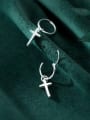 thumb 925 Sterling Silver With Platinum Plated Simplistic  Smooth  Cross Clip On Earrings 4