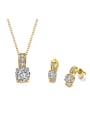 thumb Copper 18K Gold Plated Fashion Zircon Round Two Pieces Jewelry Set 0