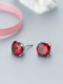 thumb Personality Red Round Shaped Rhinestone S925 Silver Stud Earrings 0