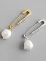 thumb 925 Sterling Silver With  Artificial Pearl Personality Pin Drop Earrings 0