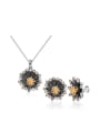 thumb Trendy 18K Gold Plated Rhinestone Chrysanthemum Shaped Two Pieces Jewelry Set 0