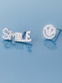 thumb 925 Sterling Silver With Cubic Zirconia Simplistic English smle smile asymmetry Stud Earrings 0