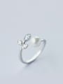 thumb S925 Silver Pearl Bay Leaves Sweet Opening Ring 0