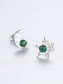 thumb 925 Sterling Silver With  Opal Cute Star  Moon Asymmetry  Stud Earrings 3