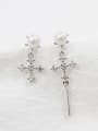 thumb Fashion White Artificial Pearl Cubic Zircon Cross Silver Stud Earrings 0