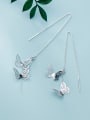 thumb 925 Sterling Silver With Platinum Plated Simplistic Hollow Butterfly Threader Earrings 1