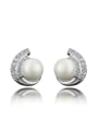 thumb Exquisite Artificial Pearl Shiny Zirconias 925 Sterling Silver Stud Earrings 0