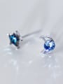 thumb S925 silver blue zircon lovely star and moon stud Earring 0