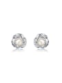 thumb Exquisite Flower Shaped Pearl Stud Earrings 0