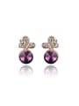 thumb Purple Bowknot Shaped Austria Crystal Stud Earrings 0