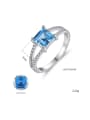 thumb Sterling silver micro-inlaid zircon blue square synthetic topaz ring 3