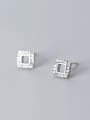 thumb 925 Sterling Silver With Platinum Plated Simplistic Hollow Square Stud Earrings 1