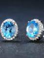 thumb Swiss Blue Topaz Women Oval Shaped Stud Earrings 2