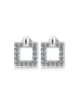 thumb Platinum Plated Square Shaped Austria Crystal Stud Earrings 0
