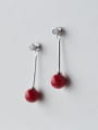 thumb All-match Geometric Shaped Red Shell Bead S925 Silver Drop Earrings 0