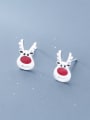 thumb 925 Sterling Silver With Platinum Plated Cute Red Christmas Elk Stud Earrings 0